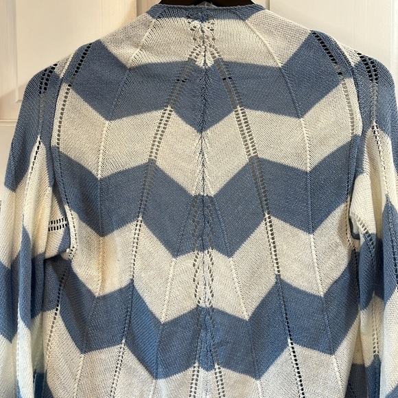 Poof Boutique Pointelle Knit Chevron Open Front Waterfall Cardigan - Size Large - Picture 9 of 12